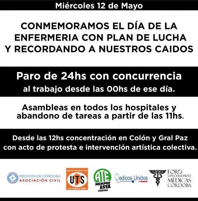 Asambleas y movilización del personal de salud en Córdoba