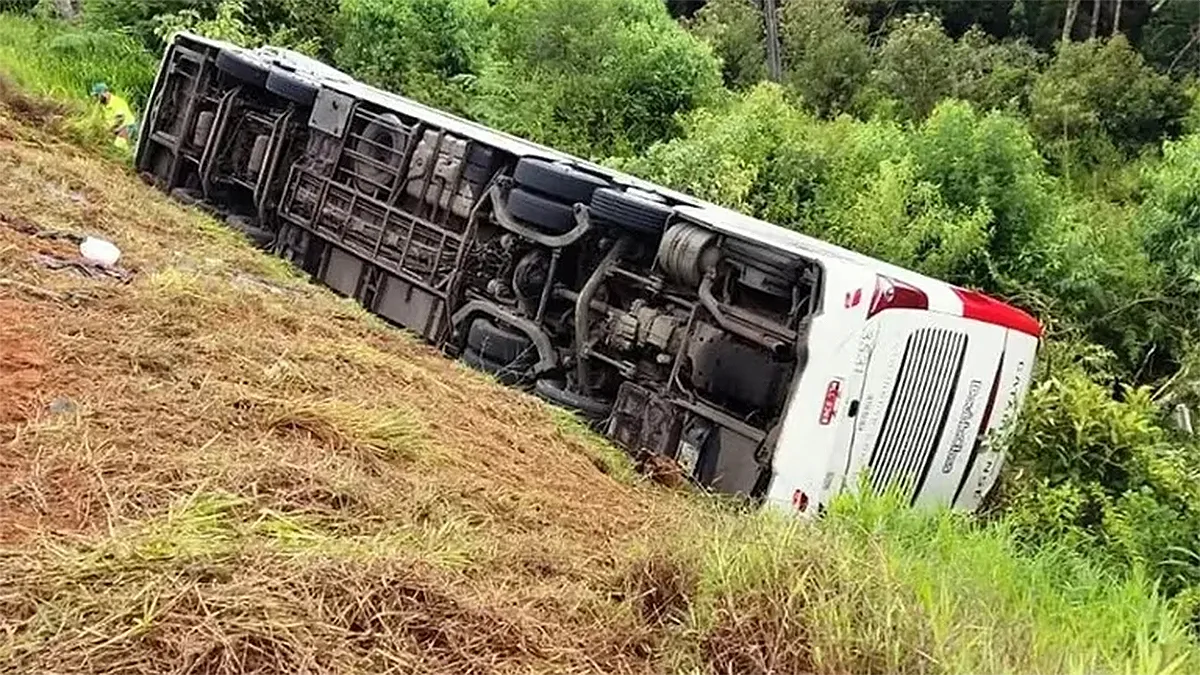 El siniestro ocurrió alrededor de la 01.50 cuando el bus que circulaba desde la ciudad de Florianópolis (Santa Catarina) a Foz de Iguazú (Paraná) cayó en un barranco al costado de la ruta por causas desconocidas.